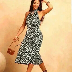 Twist-Neck Satin Midi Dress